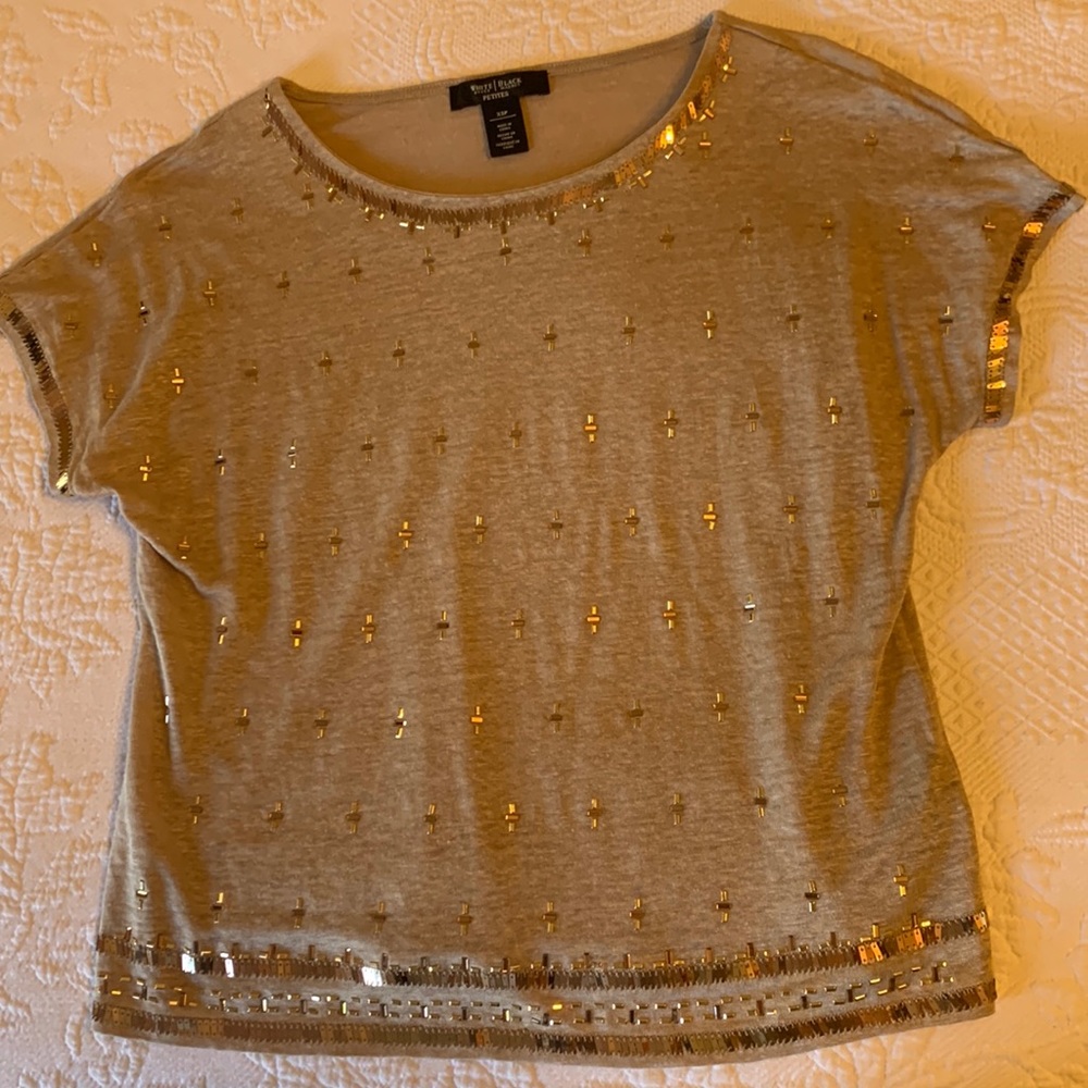 Embellished linen top XSP White House Black Market